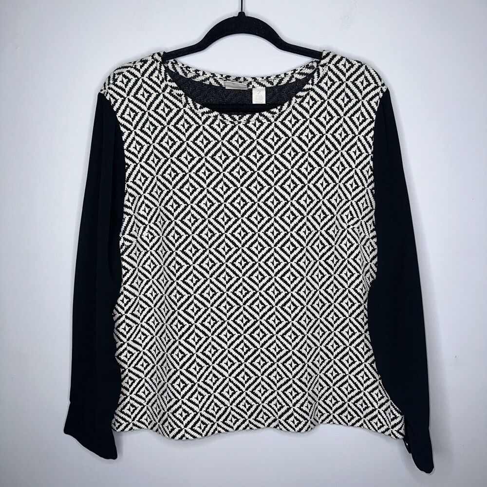 Chico’s Women’s Geometric Jacquard Amya Top 3/4 Sleeve Size 2 Large